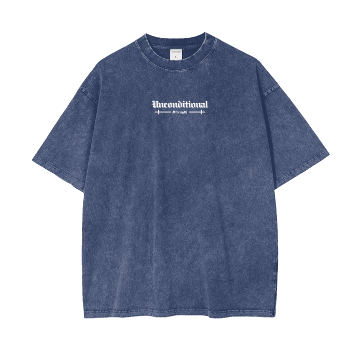 UNCONDITIONAL 005 "STRENGTH" Acid Wash Oversized Graphic Tee