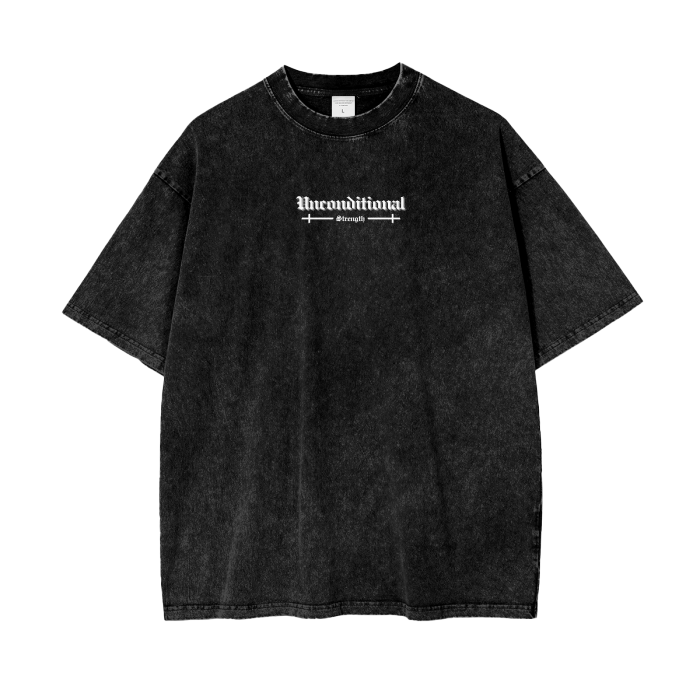 UNCONDITIONAL 005 "STRENGTH" Acid Wash Oversized Graphic Tee