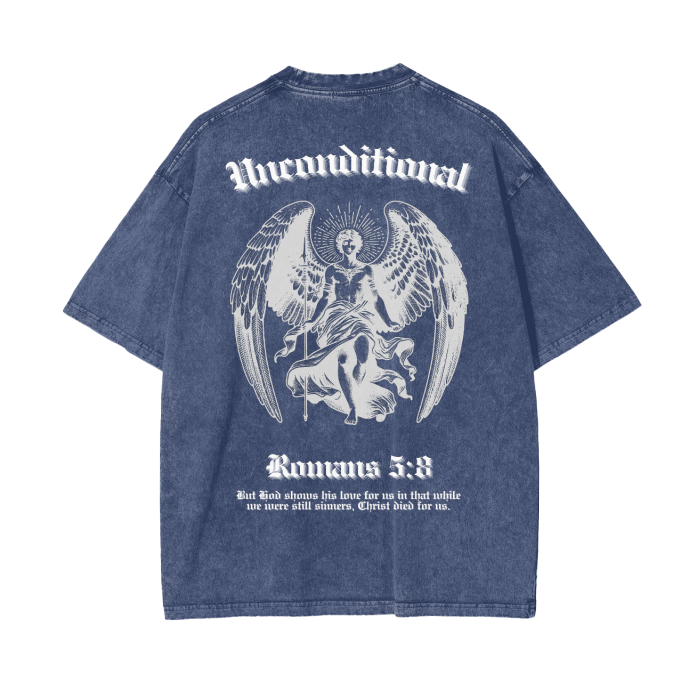 UNCONDITIONAL 005 "STRENGTH" Acid Wash Oversized Graphic Tee