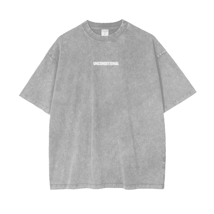 UNCONDITIONAL 001 Acid Wash Oversized Tee (White Letter)