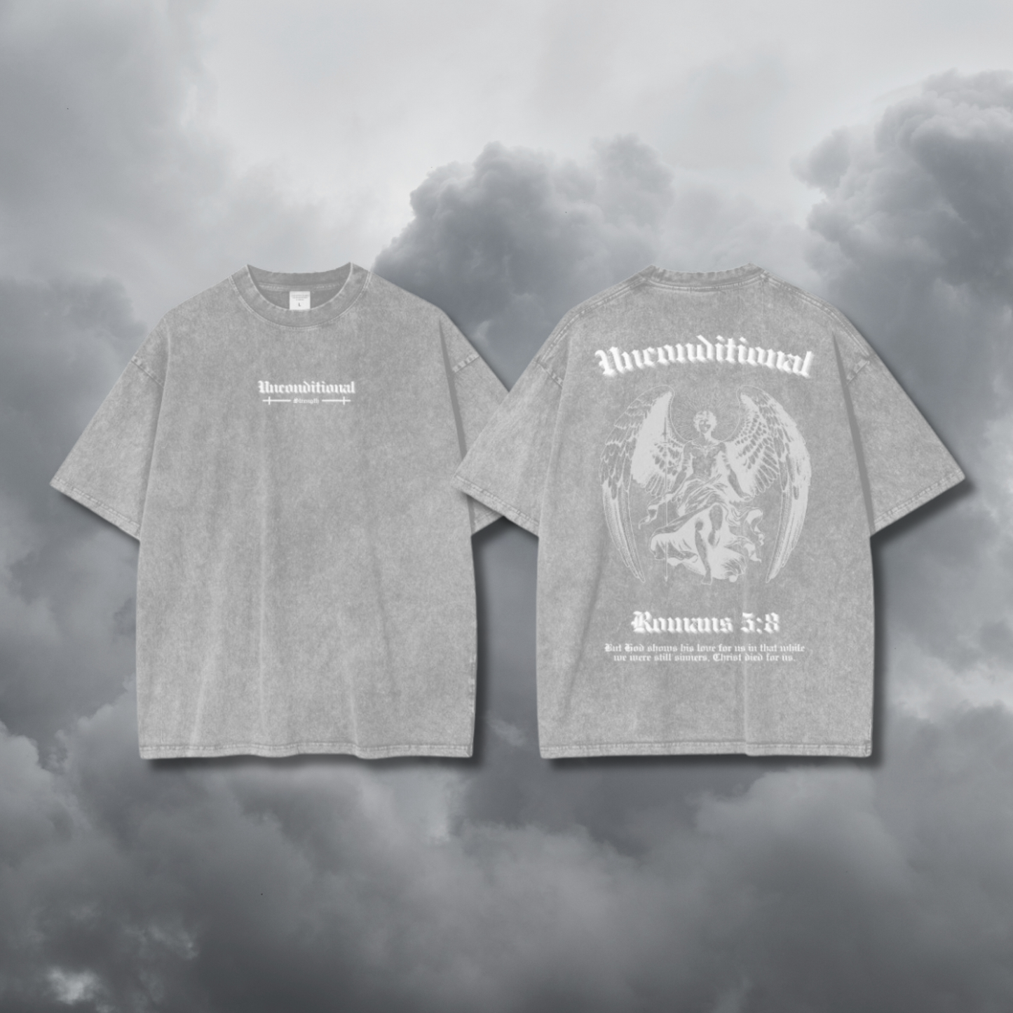 UNCONDITIONAL 005 "STRENGTH" Acid Wash Oversized Graphic Tee