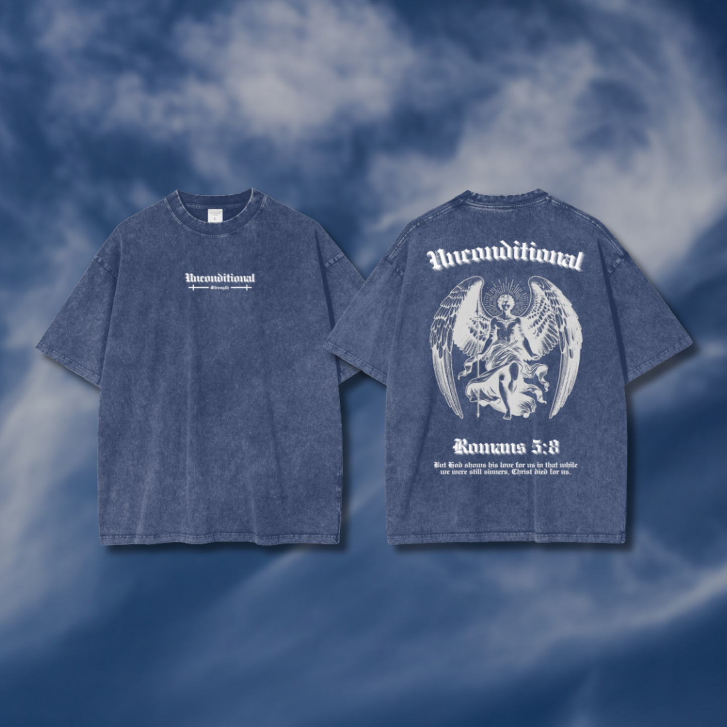 UNCONDITIONAL 005 "STRENGTH" Acid Wash Oversized Graphic Tee