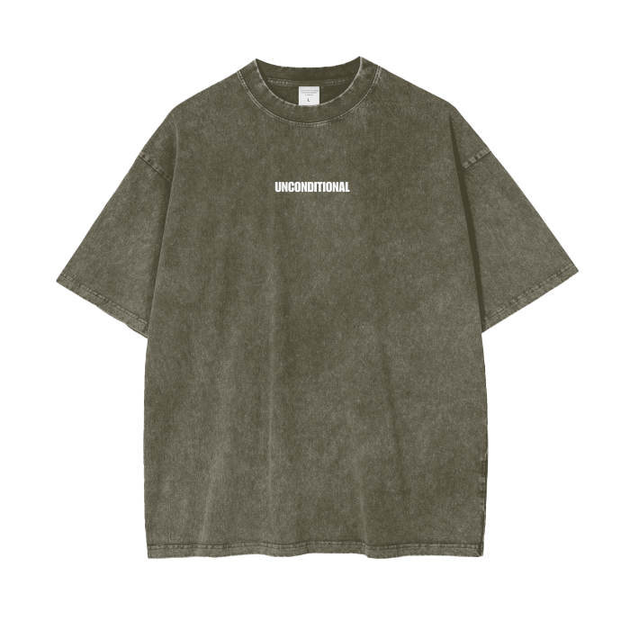 UNCONDITIONAL 001 Acid Wash Oversized Tee (White Letter)