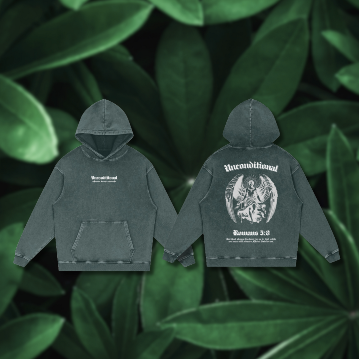 UNCONDITIONAL 005 "STRENGTH" Acid Wash Hoodie