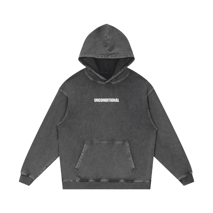 UNCONDITIONAL 001 Acid Wash Oversized Hoodie (White Letter)