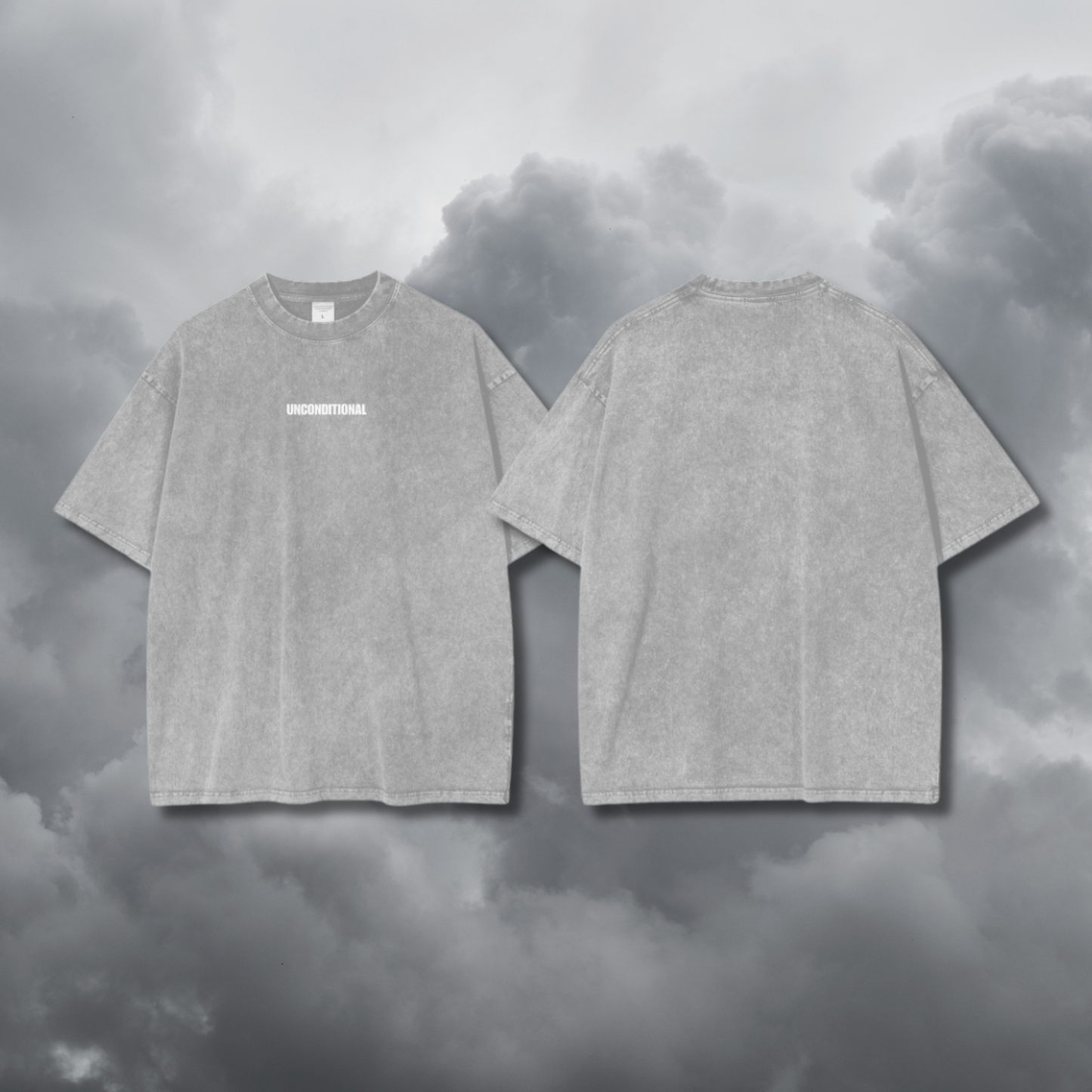 UNCONDITIONAL 001 Acid Wash Oversized Tee (White Letter)