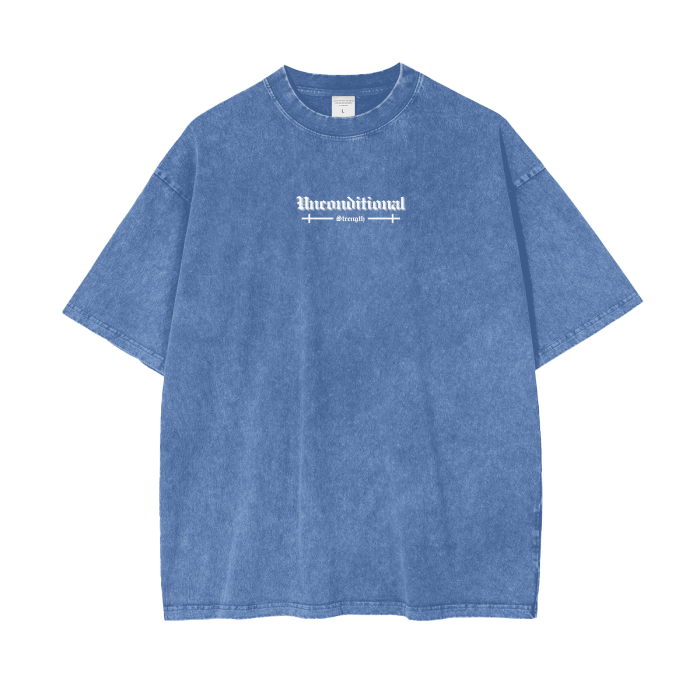 UNCONDITIONAL 005 "STRENGTH" Acid Wash Oversized Graphic Tee