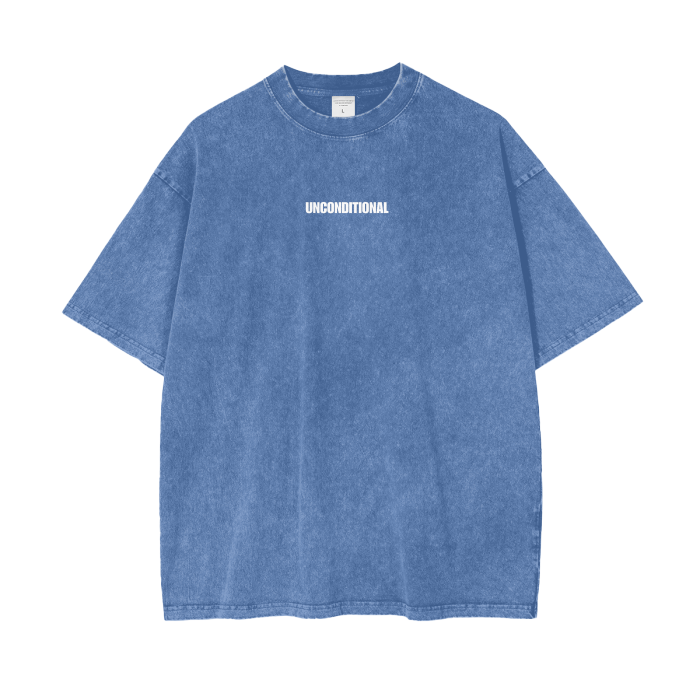 UNCONDITIONAL 001 Acid Wash Oversized Tee (White Letter)