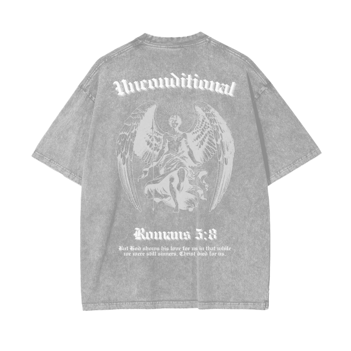 UNCONDITIONAL 005 "STRENGTH" Acid Wash Oversized Graphic Tee